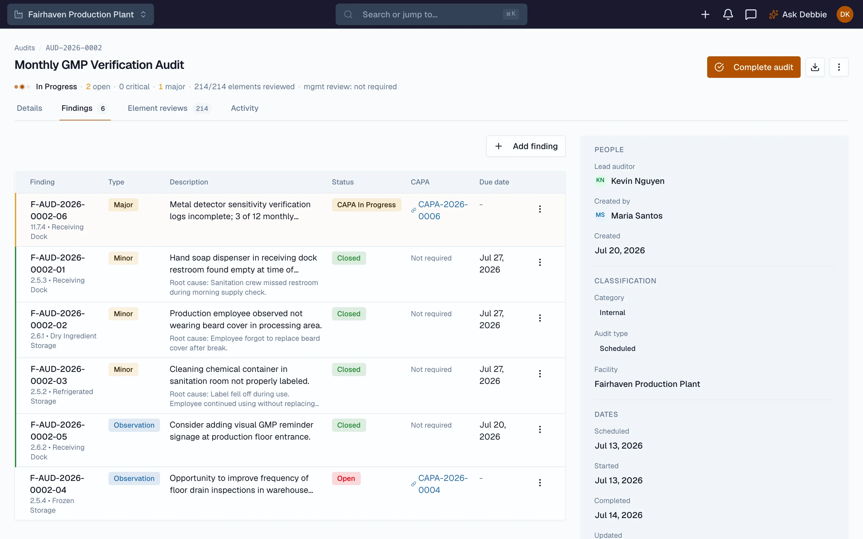 Beacon completed verification records with signatures