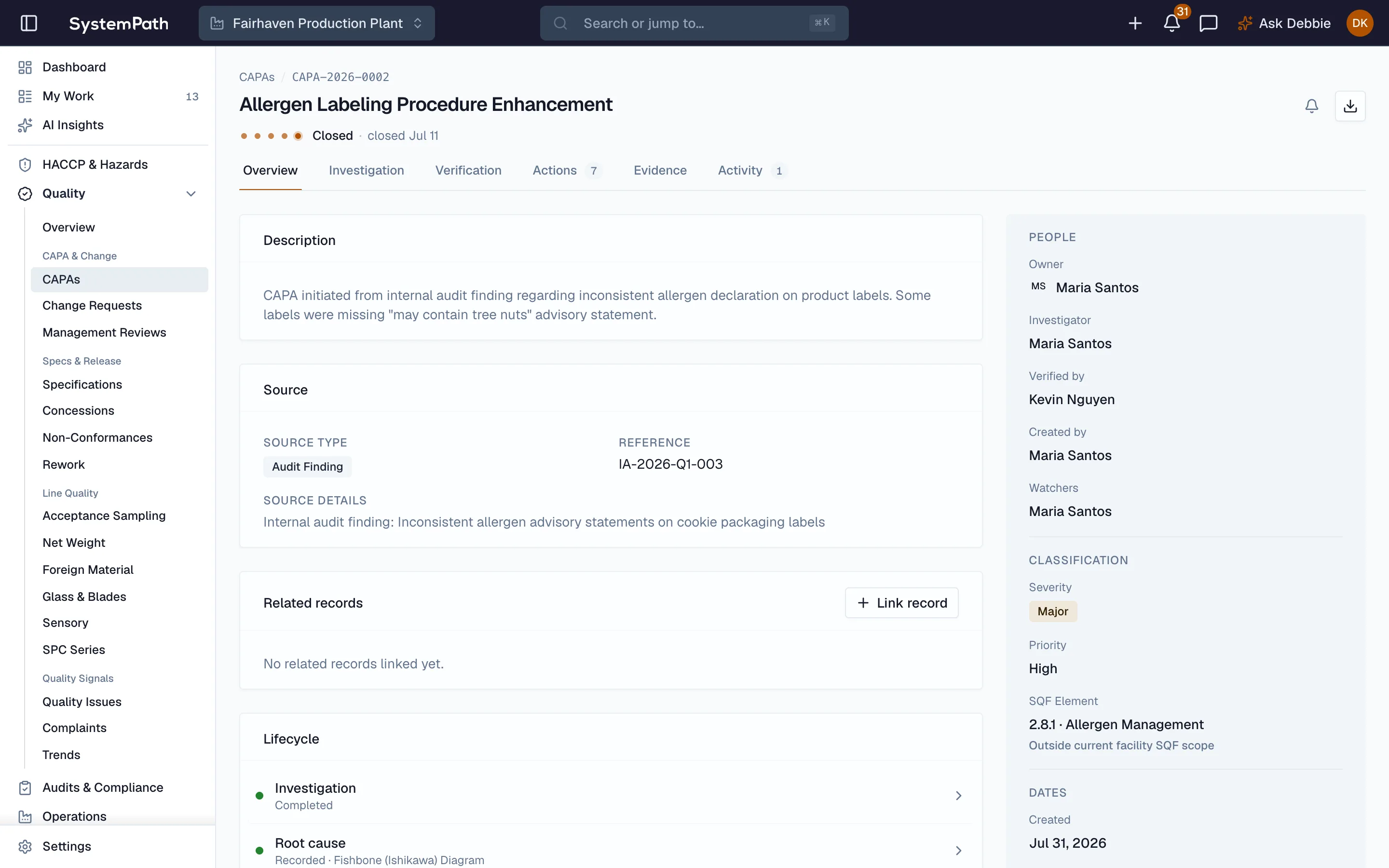 Quality & Improvement Features | CAPA, Complaints & Training Records ...