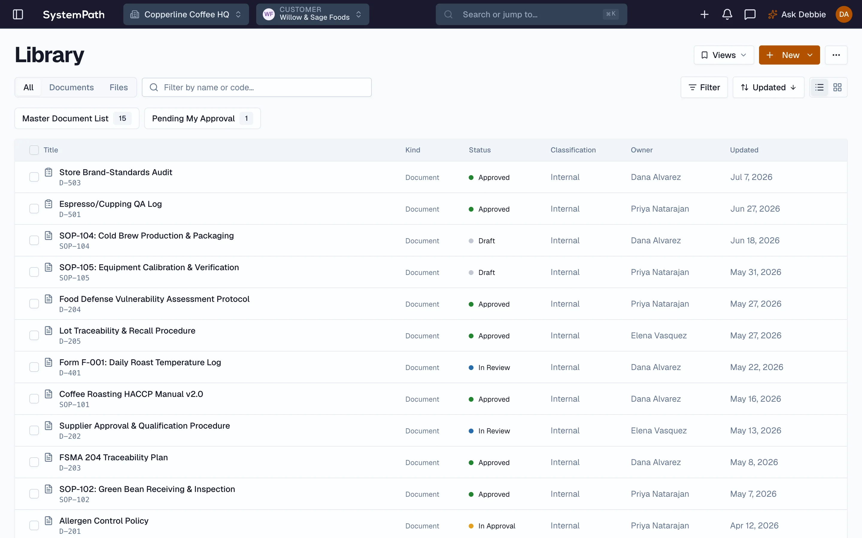 Beacon customer-scoped records and document control for a co-packer