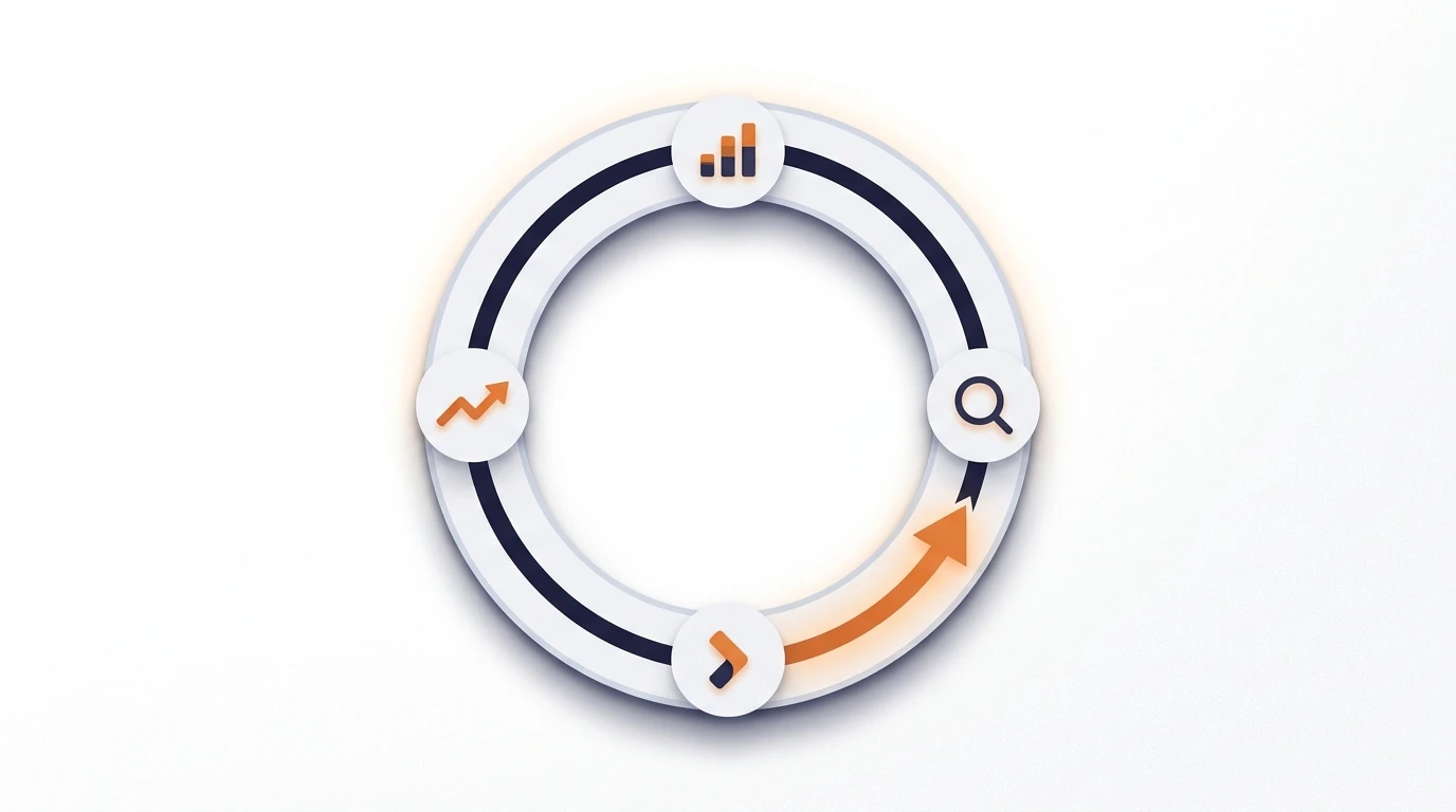 A continuous improvement cycle showing measurement, analysis, action, and remeasurement returning to the start of the loop